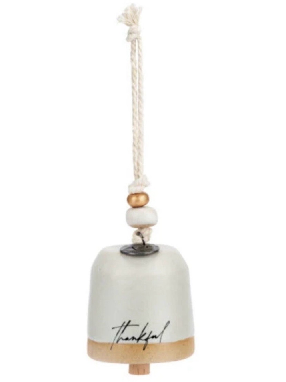 Demdaco "Thankful" Cream Ceramic Inspired Bell Stoneware Hostess Gift